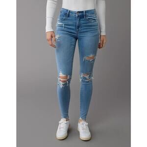 NWT American eagle 00 TALL distressed hi rise jeggings jean 24" waist stretch